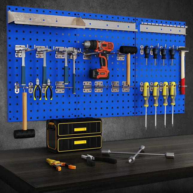 Wall-Mounted Pegboard Kit with 3 Pegboards for Garage Workshop-Navy - Navy - Garages