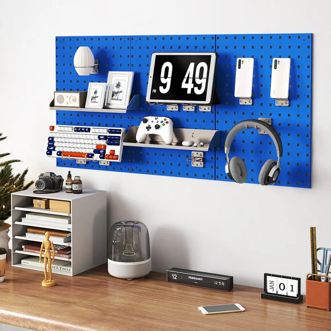Wall-Mounted Pegboard Kit with 3 Pegboards for Garage Workshop-Navy - Navy - Garages