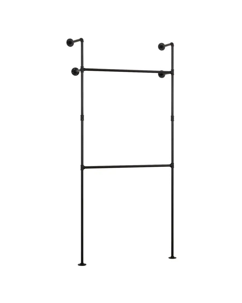 Wall Mounted Pipe Clothing Rack with 2 Hanging Rods-Black - Black - Clothing & Closet Storage