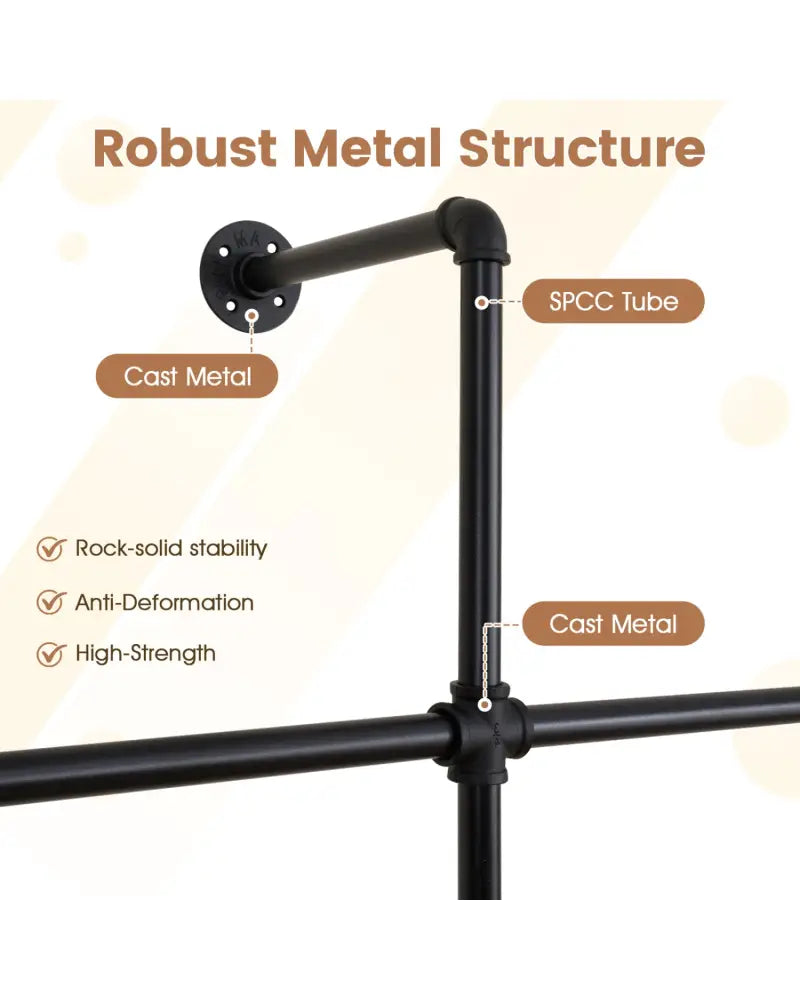 Wall Mounted Pipe Clothing Rack with 2 Hanging Rods-Black - Black - Clothing & Closet Storage