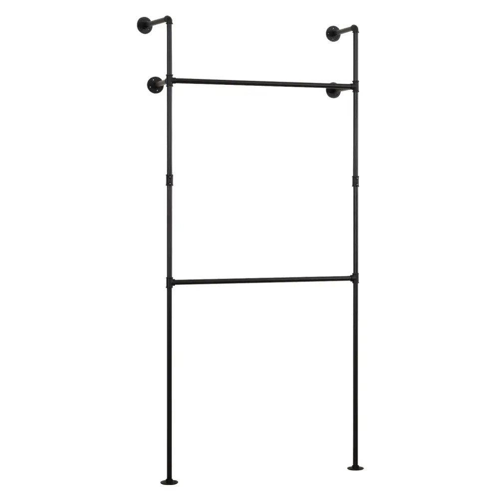 Wall Mounted Pipe Clothing Rack with 2 Hanging Rods-Black - Black - Clothing & Closet Storage