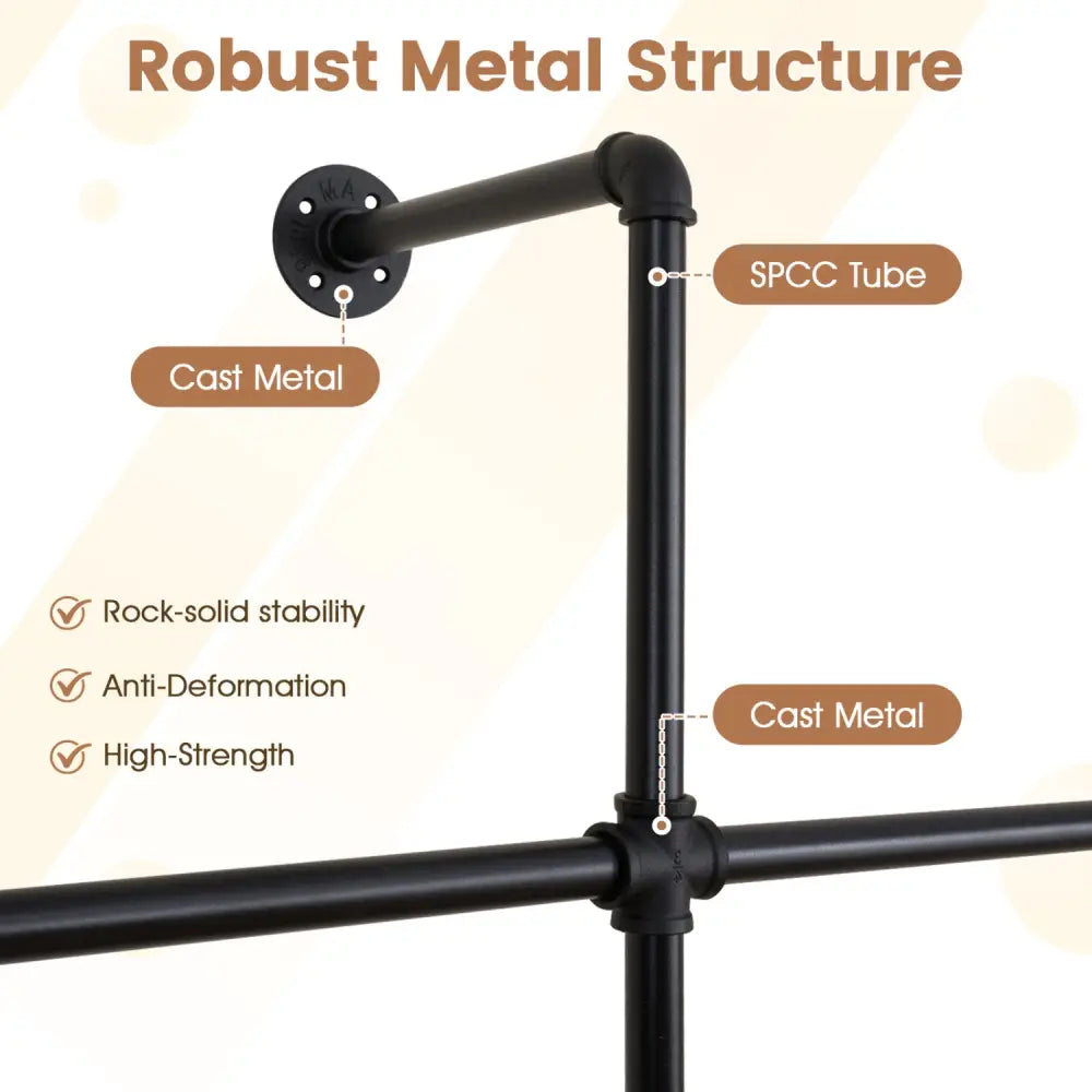 Wall Mounted Pipe Clothing Rack with 4 Hanging Rods-Black - Black - Clothing & Closet Storage