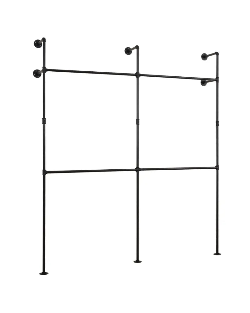 Wall Mounted Pipe Clothing Rack with 4 Hanging Rods-Black - Black - Clothing & Closet Storage