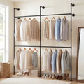 Wall Mounted Pipe Clothing Rack with 4 Hanging Rods-Black - Black - Clothing & Closet Storage