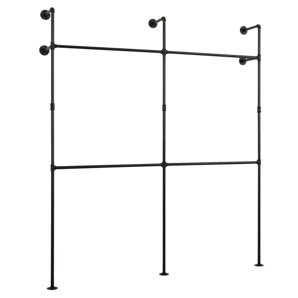 Wall Mounted Pipe Clothing Rack with 4 Hanging Rods-Black - Black - Clothing & Closet Storage