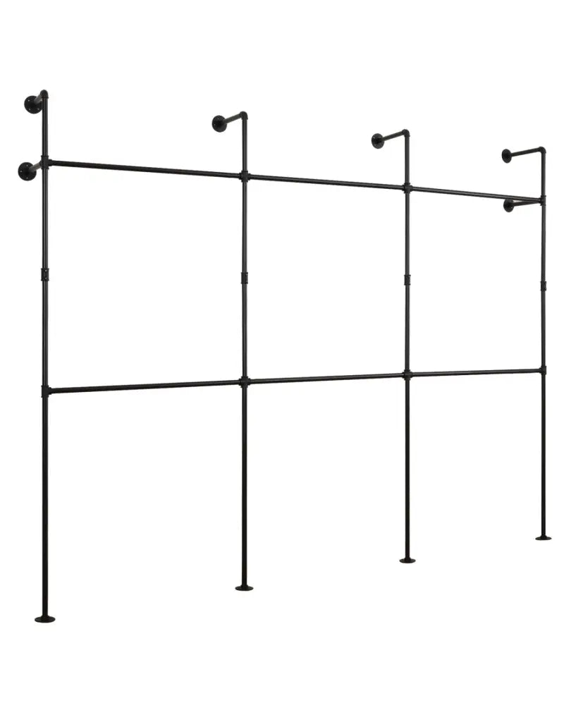 Wall Mounted Pipe Clothing Rack with 6 Hanging Rods-Black - Black - Clothing & Closet Storage