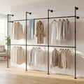 Wall Mounted Pipe Clothing Rack with 6 Hanging Rods-Black - Black - Clothing & Closet Storage
