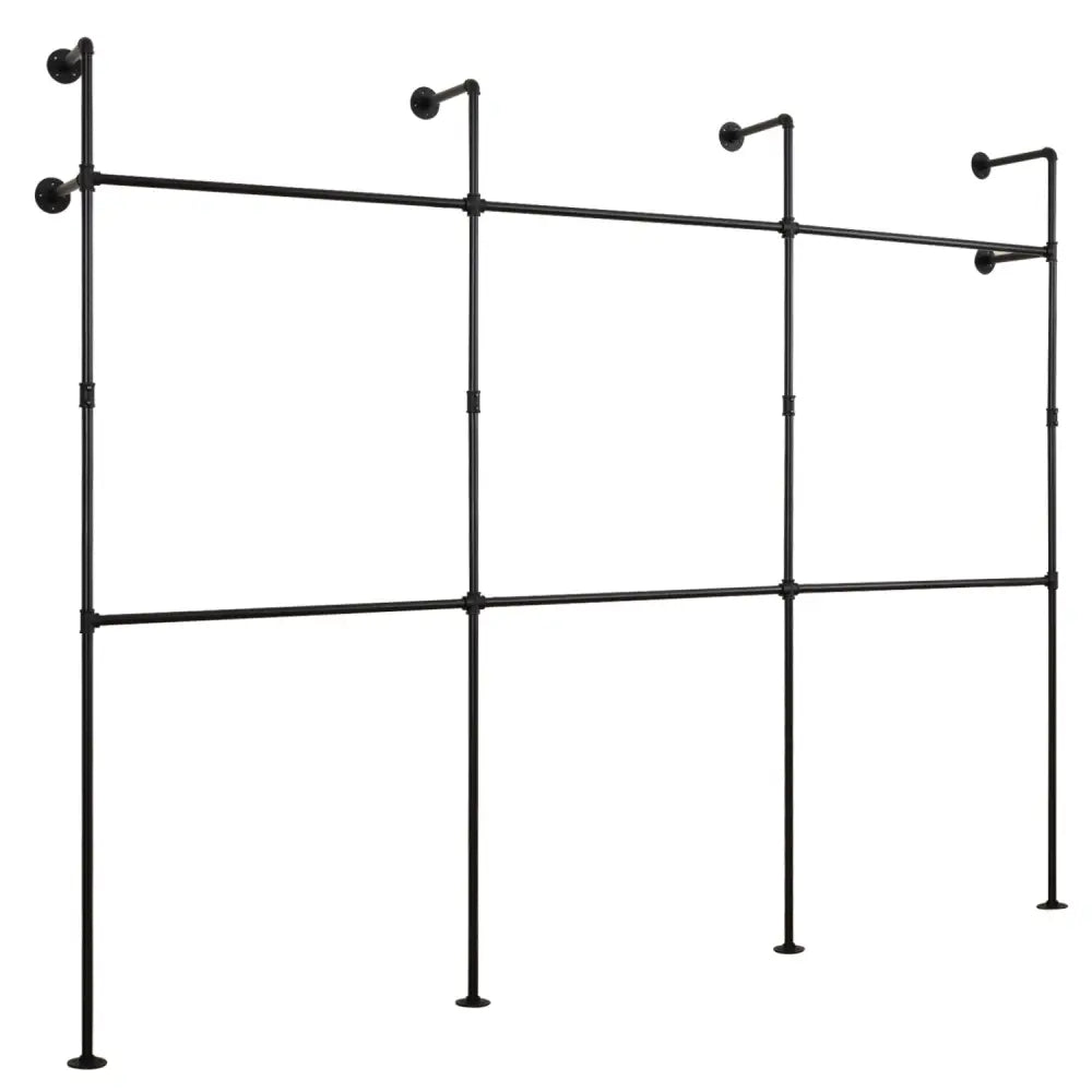 Wall Mounted Pipe Clothing Rack with 6 Hanging Rods-Black - Black - Clothing & Closet Storage