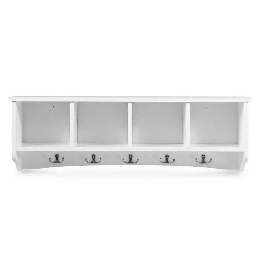Wall-Mounted Storage Cabinet Hanging Entryway Shelf Coat Rack - White - Coat Racks & Hall Trees