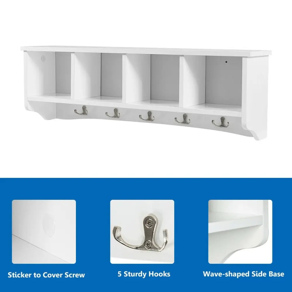 Wall-Mounted Storage Cabinet Hanging Entryway Shelf Coat Rack - White - Coat Racks & Hall Trees