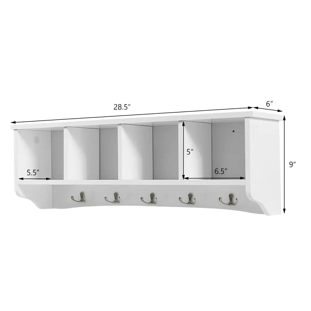 Wall-Mounted Storage Cabinet Hanging Entryway Shelf Coat Rack - White - Coat Racks & Hall Trees