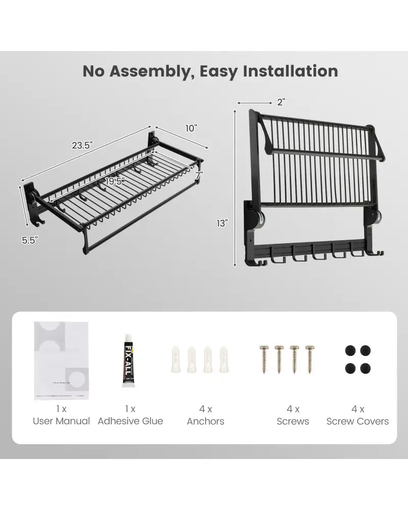 Wall Mounted Towel Shelf with Adjustable Towel Bar and Movable Hooks No Assembly Required - Towel Racks