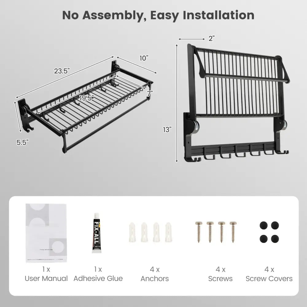 Wall Mounted Towel Shelf with Adjustable Towel Bar and Movable Hooks No Assembly Required - Towel Racks