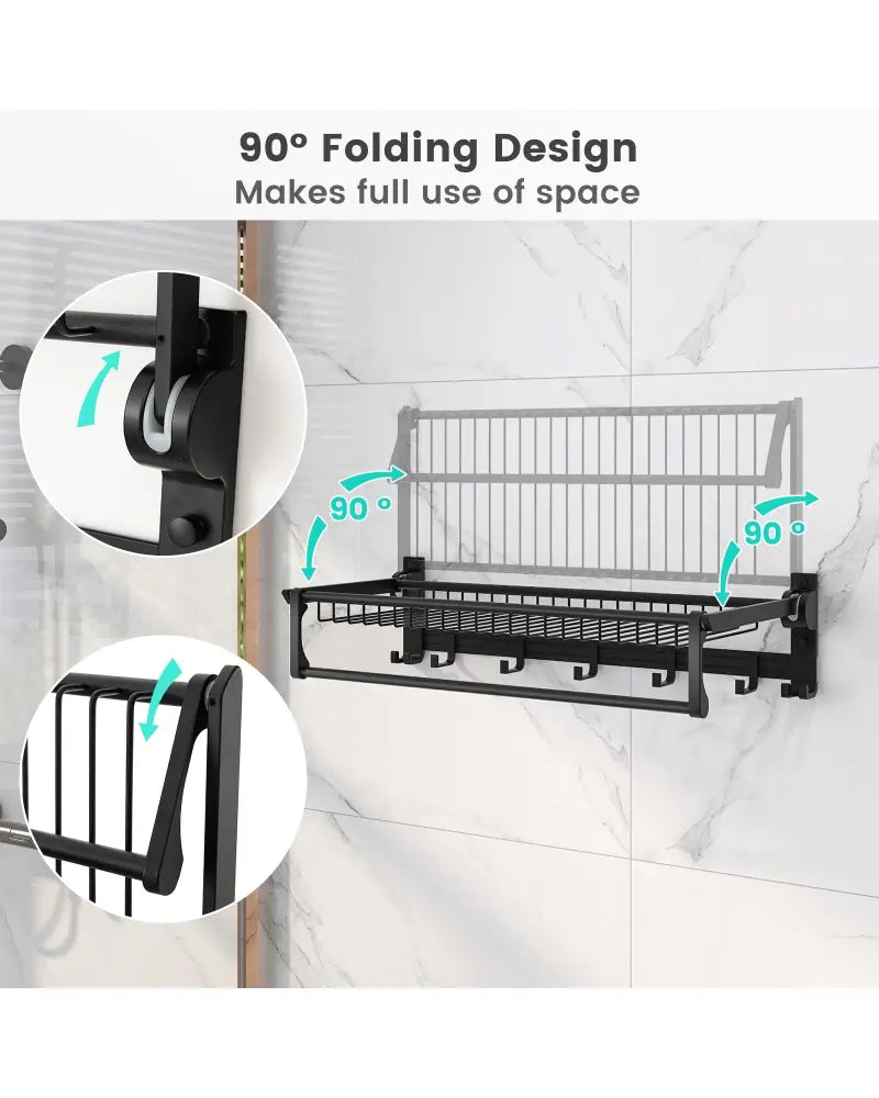Wall Mounted Towel Shelf with Adjustable Towel Bar and Movable Hooks No Assembly Required - Towel Racks