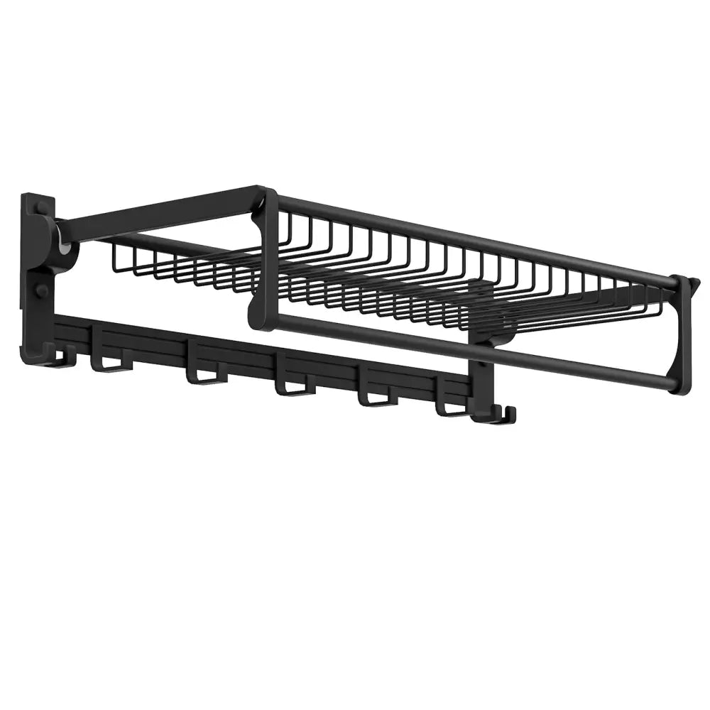 Wall Mounted Towel Shelf with Adjustable Towel Bar and Movable Hooks No Assembly Required - Towel Racks