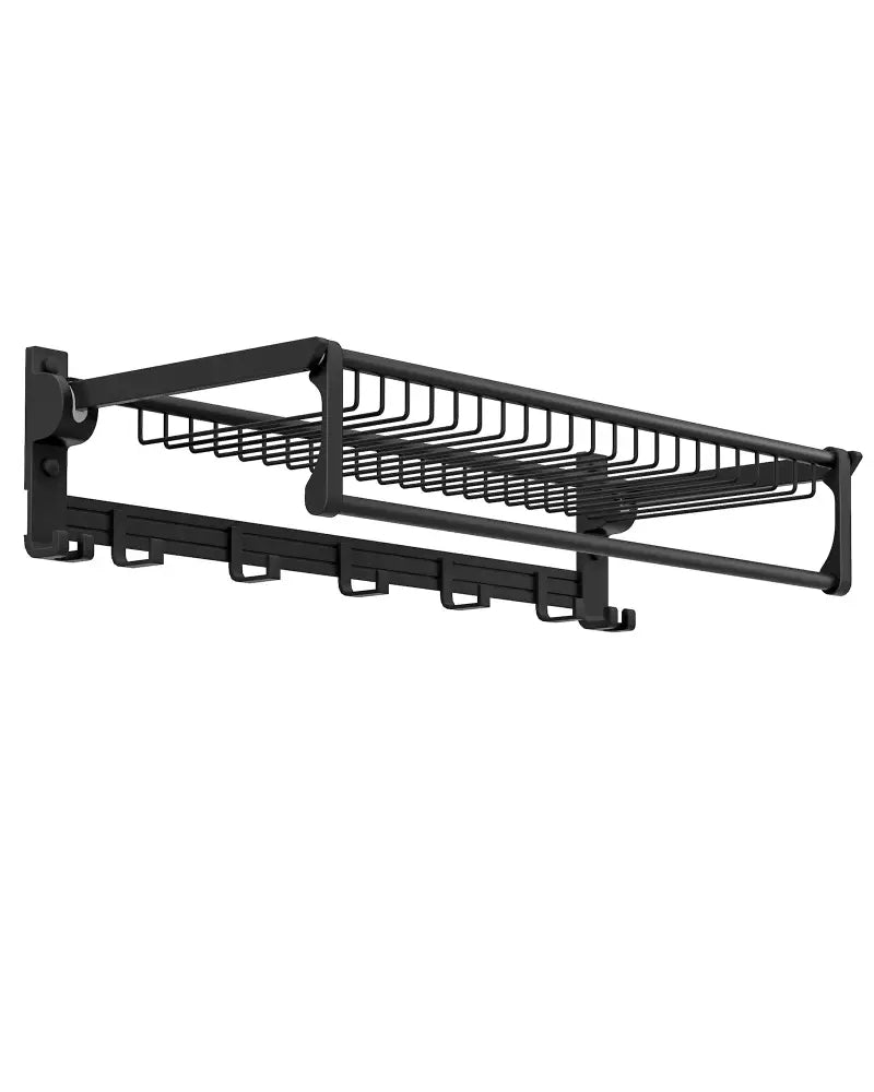 Wall Mounted Towel Shelf with Adjustable Towel Bar and Movable Hooks No Assembly Required - Towel Racks