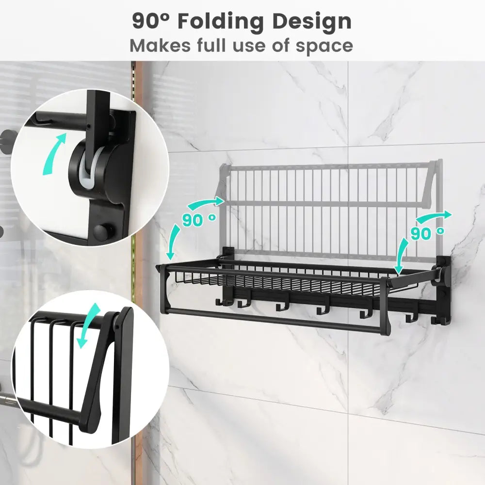 Wall Mounted Towel Shelf with Adjustable Towel Bar and Movable Hooks No Assembly Required - Towel Racks
