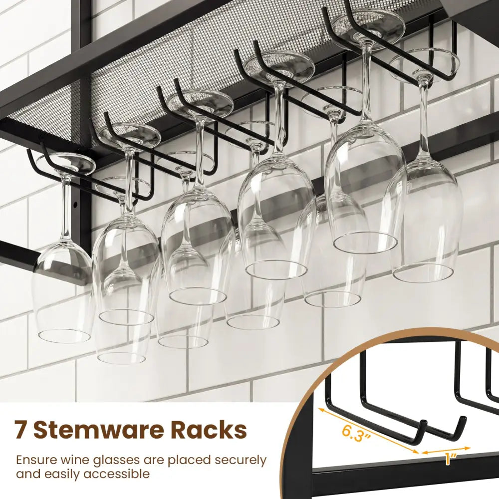 Wall Mounted Wine Rack 47’’ Large Floating Bar Shelves-Black - Black - Wine Racks