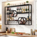 Wall Mounted Wine Rack 47’’ Large Floating Bar Shelves-Black - Black - Wine Racks