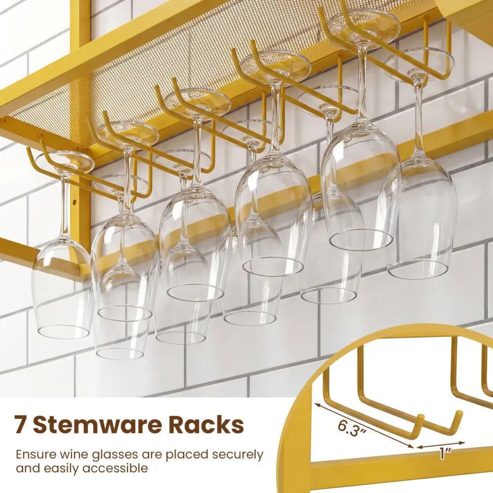 Wall Mounted Wine Rack 47’’ Large Floating Bar Shelves-Gold - Gold - Wine Racks