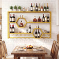 Wall Mounted Wine Rack 47’’ Large Floating Bar Shelves-Gold - Gold - Wine Racks