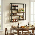 Wall Mounted Wine Rack 6-Tier Hanging Bar Shelf with Bottle Display Shelf and Glass Holder-Rustic Brown - Rustic Brown