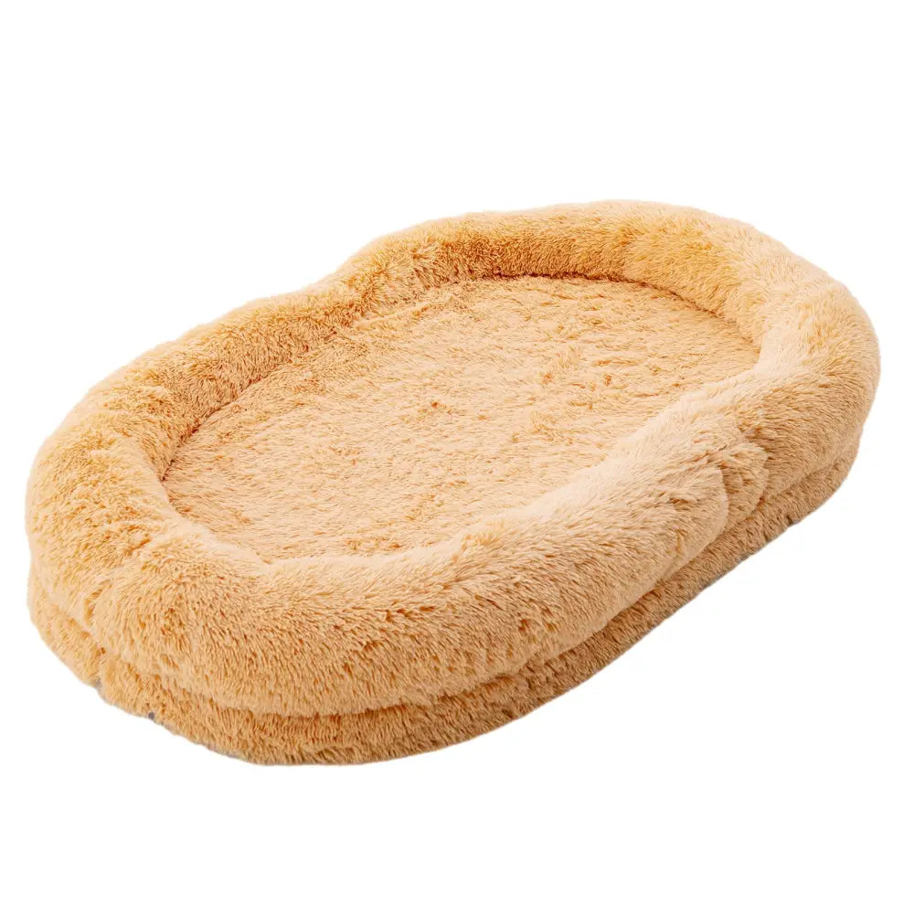 Washable Fluffy Human Dog Bed with Soft Blanket and Plump Pillow-Brown - Brown - Dog Supplies