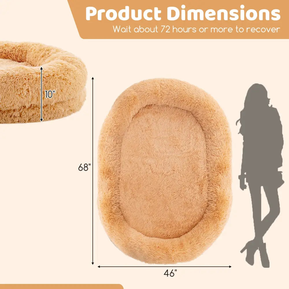 Washable Fluffy Human Dog Bed with Soft Blanket and Plump Pillow-Brown - Brown - Dog Supplies