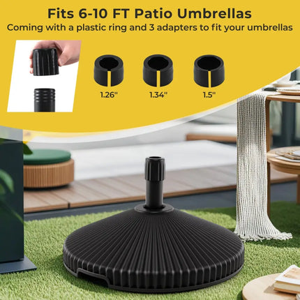 Water and Sand Filled Outdoor Umbrella Stand with Shell Texture and 3 Coupler Sizes-Black - Black - Outdoor Umbrella