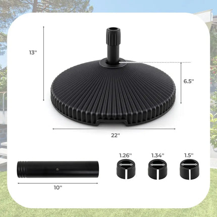 Water and Sand Filled Outdoor Umbrella Stand with Shell Texture and 3 Coupler Sizes-Black - Black - Outdoor Umbrella