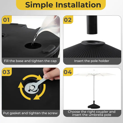 Water and Sand Filled Outdoor Umbrella Stand with Shell Texture and 3 Coupler Sizes-Black - Black - Outdoor Umbrella