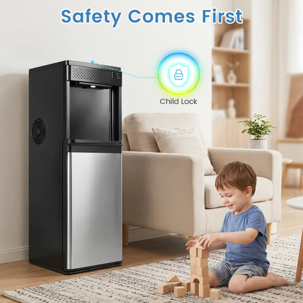 Water Dispenser with Ice Maker 3 in 1 Bottom Loading Water Cooler for 5 Gallon Bottle-Black - Black - Ice Makers