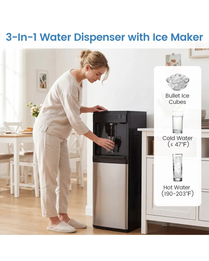 Water Dispenser with Ice Maker 3 in 1 Bottom Loading Water Cooler for 5 Gallon Bottle-Black - Black - Ice Makers