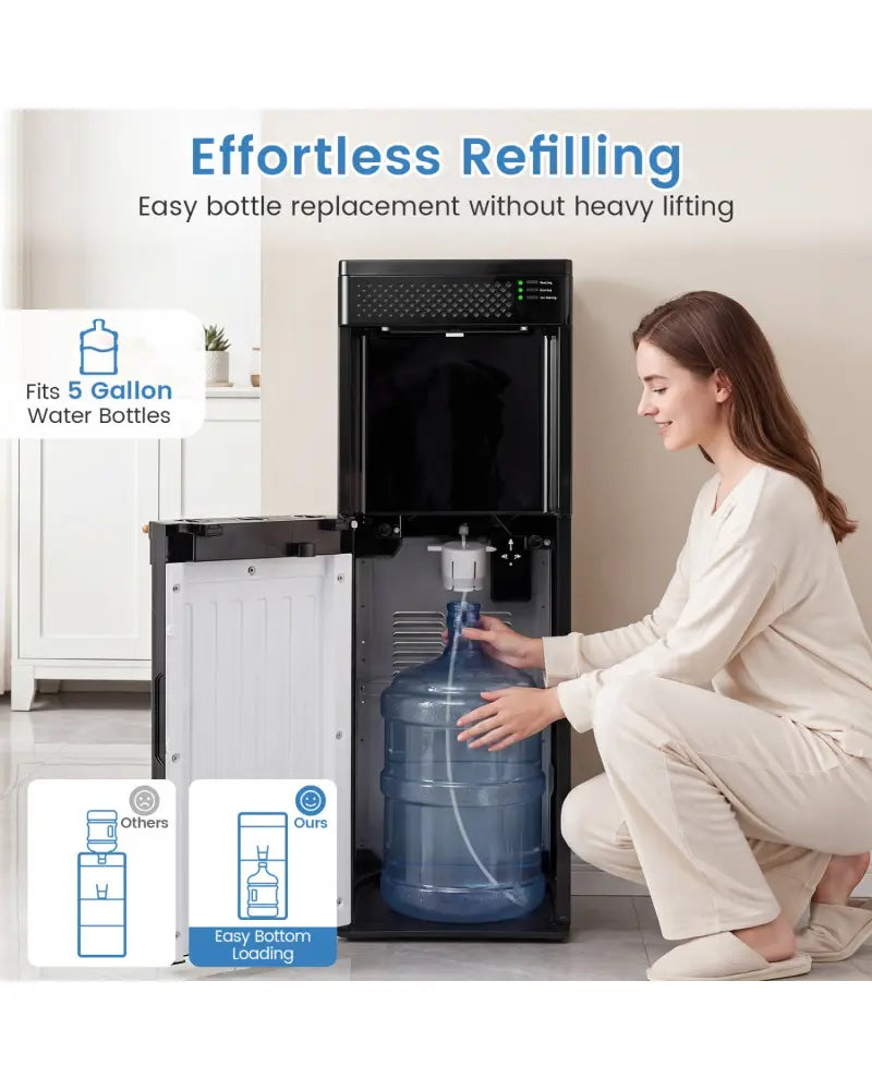 Water Dispenser with Ice Maker 3 in 1 Bottom Loading Water Cooler for 5 Gallon Bottle-Black - Black - Ice Makers