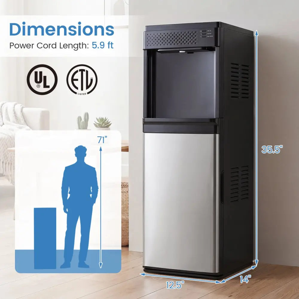 Water Dispenser with Ice Maker 3 in 1 Bottom Loading Water Cooler for 5 Gallon Bottle-Black - Black - Ice Makers