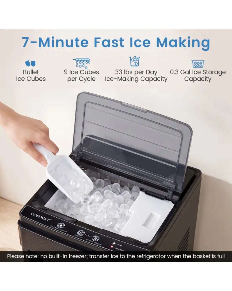 Water Dispenser with Ice Maker 3 in 1 Bottom Loading Water Cooler for 5 Gallon Bottle-Black - Black - Ice Makers