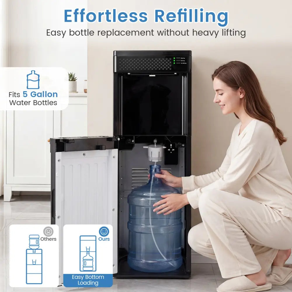 Water Dispenser with Ice Maker 3 in 1 Bottom Loading Water Cooler for 5 Gallon Bottle-Black - Black - Ice Makers