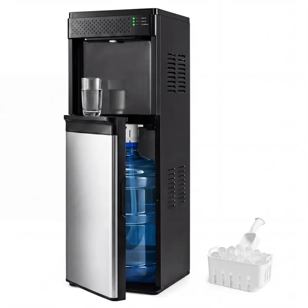Water Dispenser with Ice Maker 3 in 1 Bottom Loading Water Cooler for 5 Gallon Bottle-Black - Black - Ice Makers