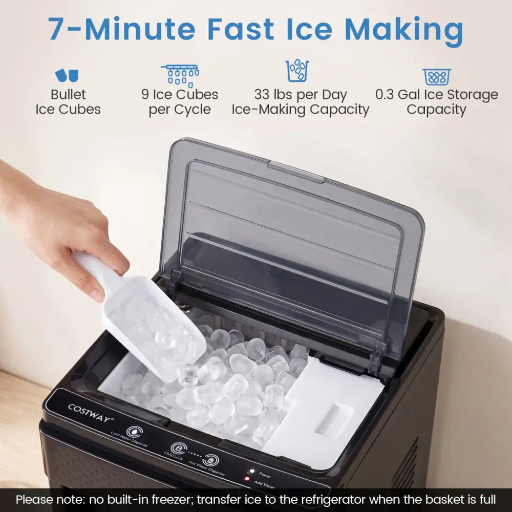 Water Dispenser with Ice Maker 3 in 1 Bottom Loading Water Cooler for 5 Gallon Bottle-Black - Black - Ice Makers