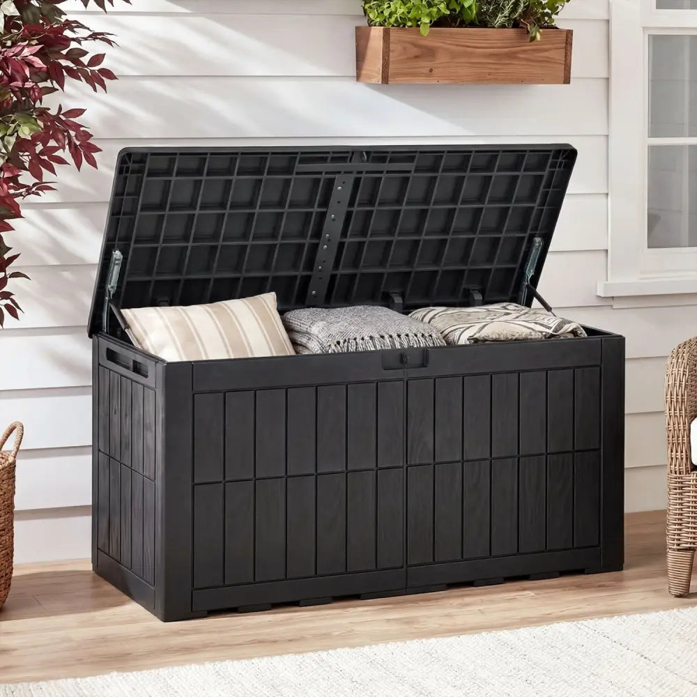 Waterproof Lockable Outdoor Deck Box for Tools Cushions Pool-Black - Black - Sheds & Outdoor Storage
