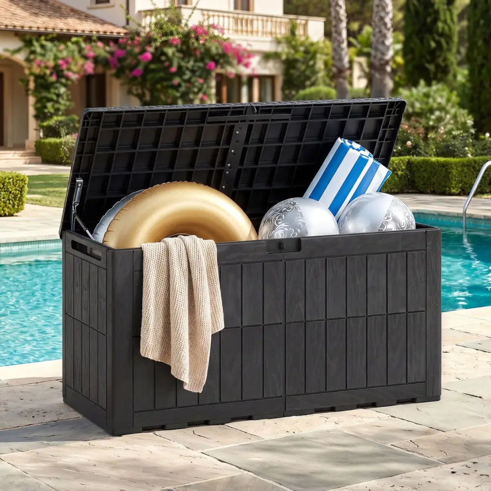 Waterproof Lockable Outdoor Deck Box for Tools Cushions Pool-Black - Black - Sheds & Outdoor Storage