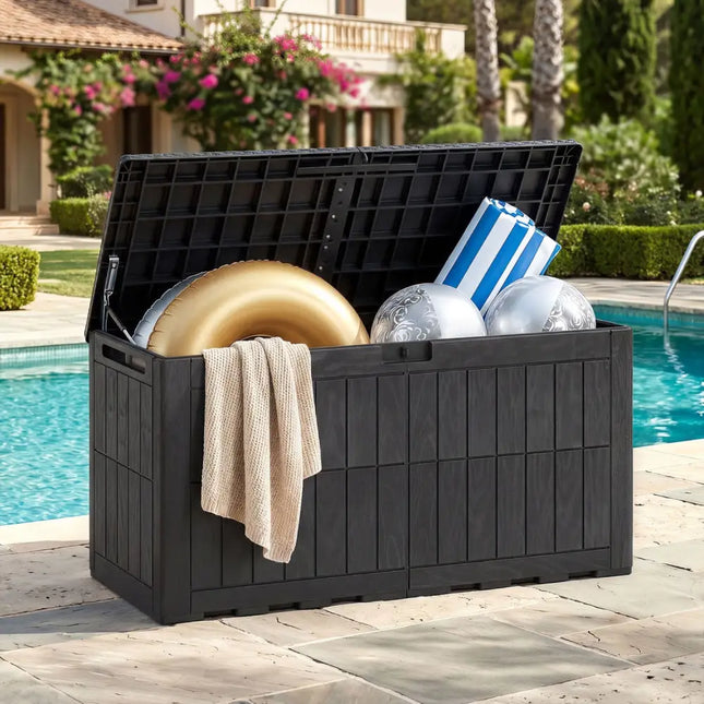 Waterproof Lockable Outdoor Deck Box for Tools Cushions Pool-Black - Black - Sheds & Outdoor Storage
