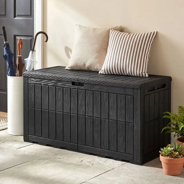 Waterproof Lockable Outdoor Deck Box for Tools Cushions Pool-Black - Black - Sheds & Outdoor Storage