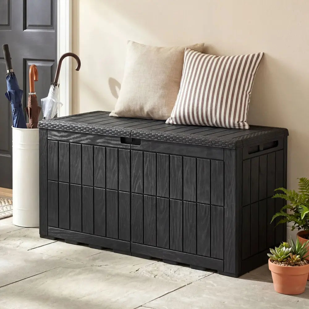 Waterproof Lockable Outdoor Deck Box for Tools Cushions Pool-Black - Black - Sheds & Outdoor Storage