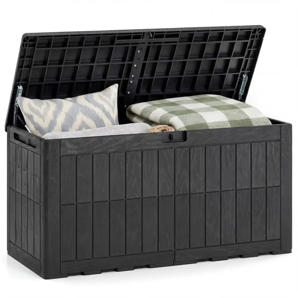 Waterproof Lockable Outdoor Deck Box for Tools Cushions Pool-Black - Black - Sheds & Outdoor Storage