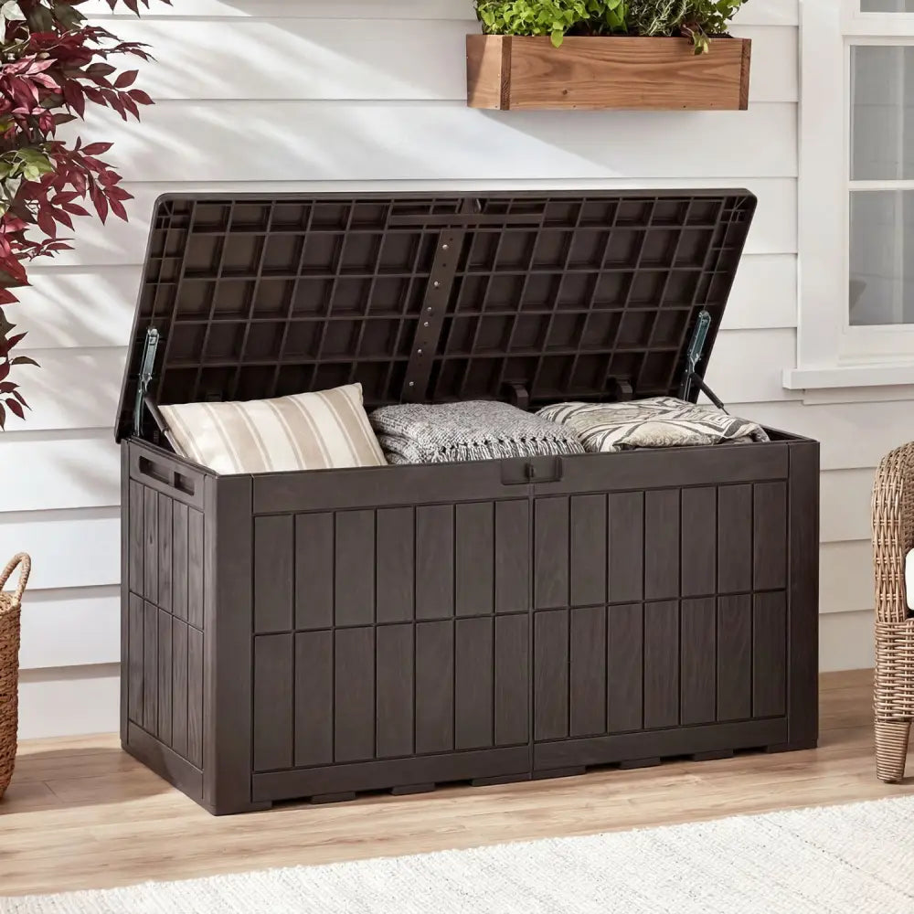 Waterproof Lockable Outdoor Deck Box for Tools Cushions Pool-Dark Brown - Dark Brown - Sheds & Outdoor Storage