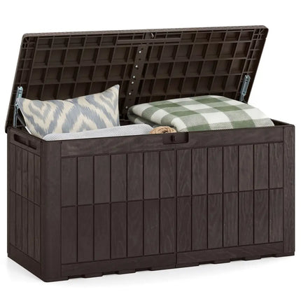 Waterproof Lockable Outdoor Deck Box for Tools Cushions Pool-Dark Brown - Dark Brown - Sheds & Outdoor Storage