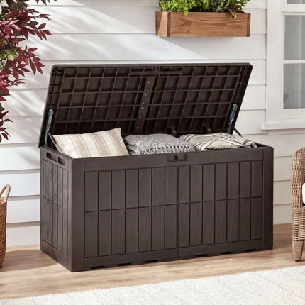 Waterproof Lockable Outdoor Deck Box for Tools Cushions Pool-Dark Brown - Dark Brown - Sheds & Outdoor Storage
