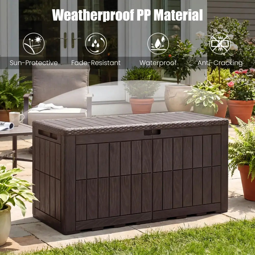Waterproof Lockable Outdoor Deck Box for Tools Cushions Pool-Dark Brown - Dark Brown - Sheds & Outdoor Storage