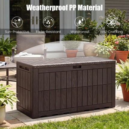 Waterproof Lockable Outdoor Deck Box for Tools Cushions Pool-Dark Brown - Dark Brown - Sheds & Outdoor Storage